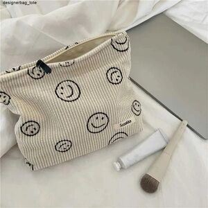 Corduroy Smiley Face Cosmetic Bag